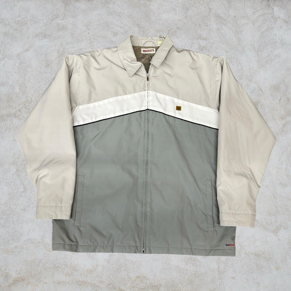 Quiksilver Jacket Mens XL Grey Y2K Surf Striped Windbreaker Overcast Coat 2000s